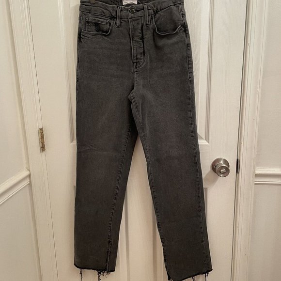 Good American Good Boy Boyfriend Black Jeans Split Ankle Raw Hem size 4 / 27 - Picture 1 of 7